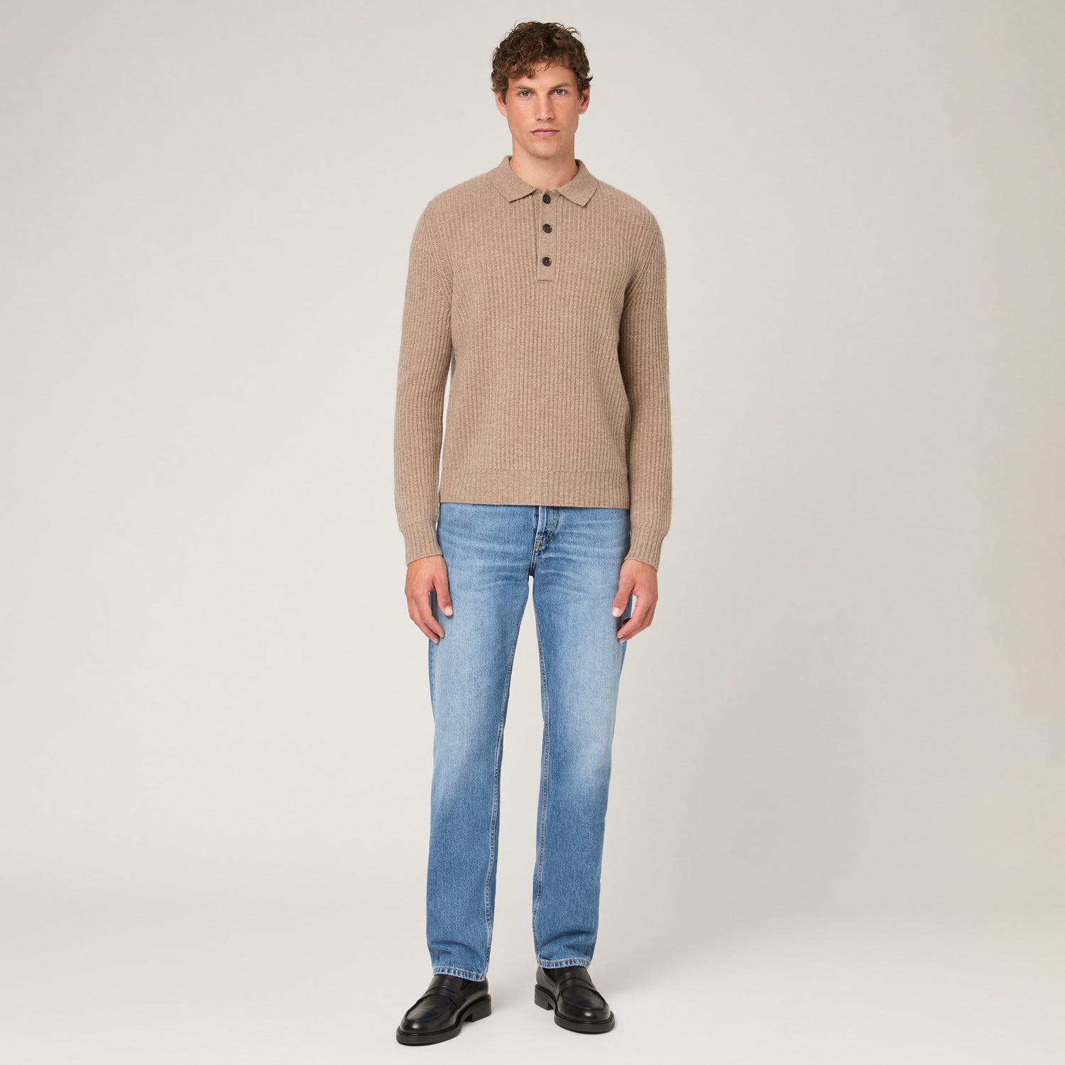 Men's Wool-Cashmere Rib Polo