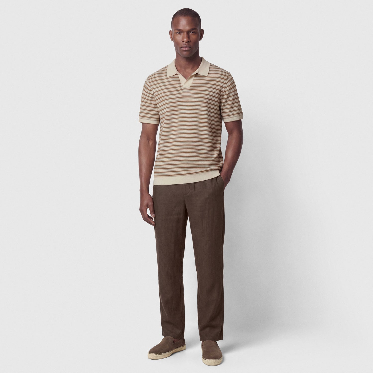 Men's Silk-Linen Striped Polo