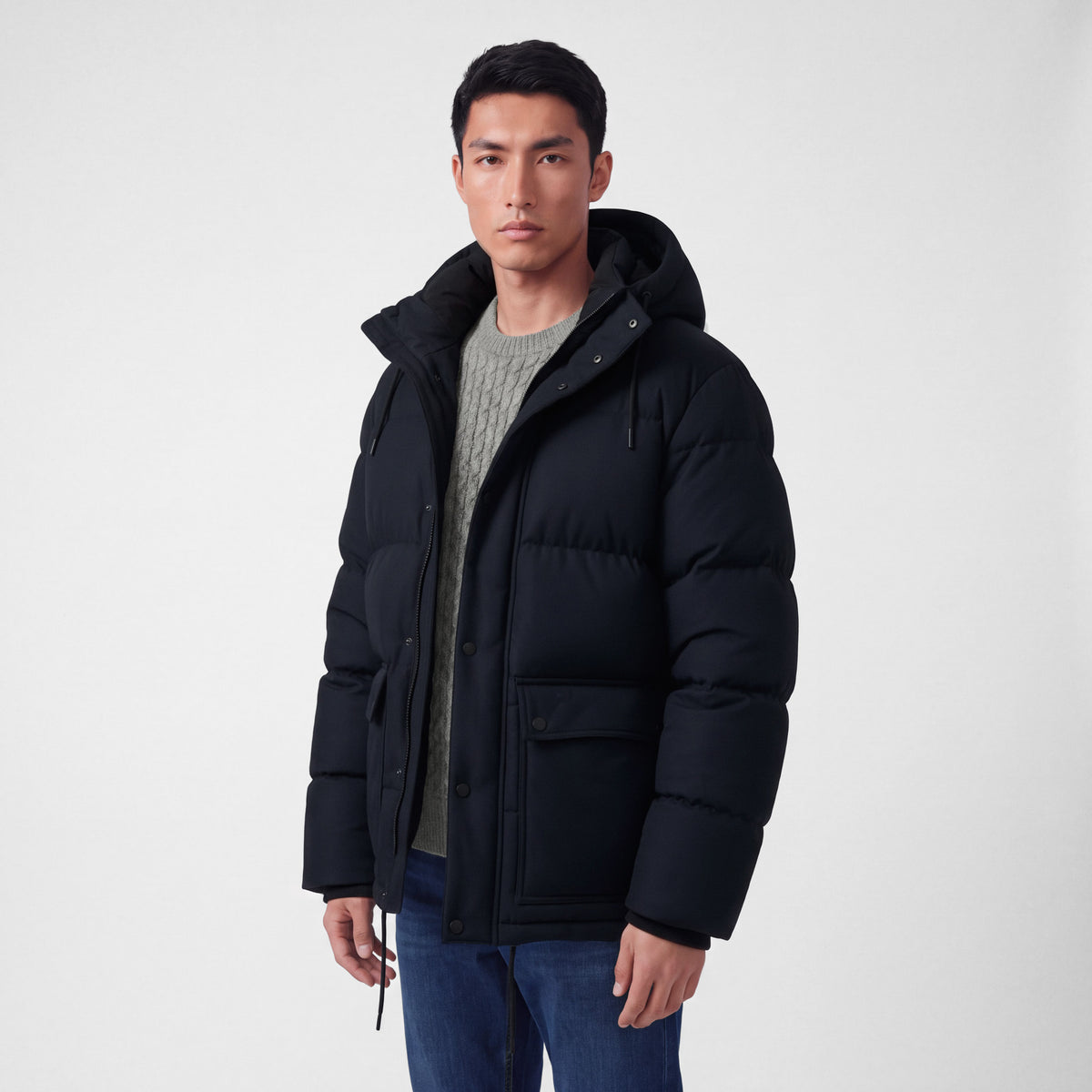 Men's Hooded Wool Goose Down Puffer