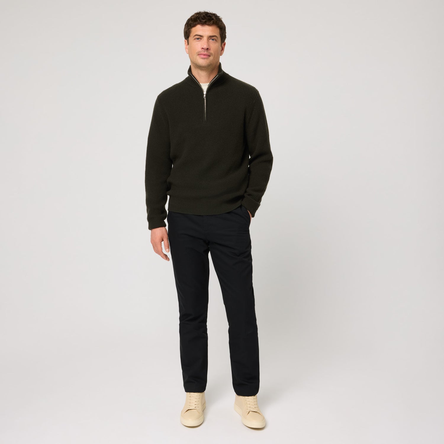 Men's Wool-Cashmere Rib Half Zip Sweater