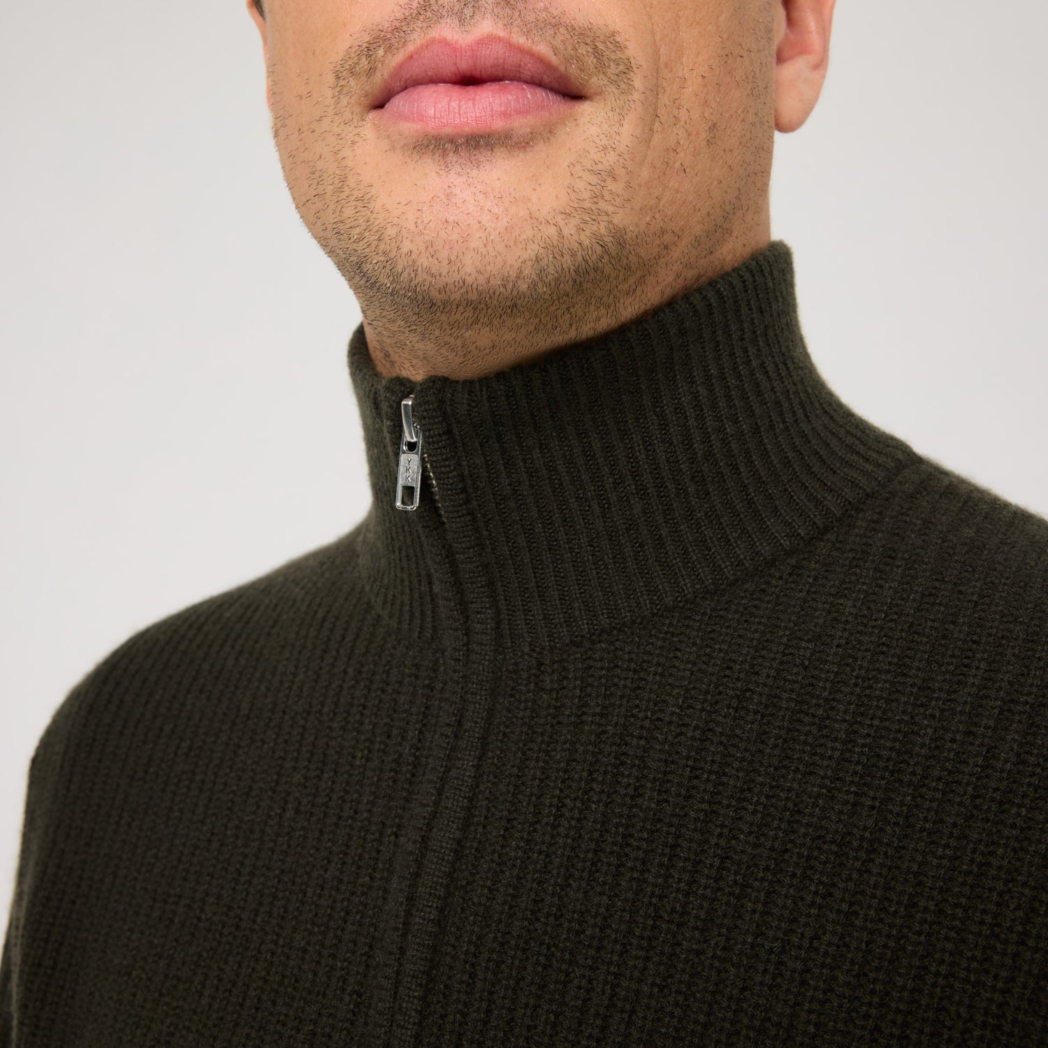 Men's Wool-Cashmere Rib Half Zip Sweater