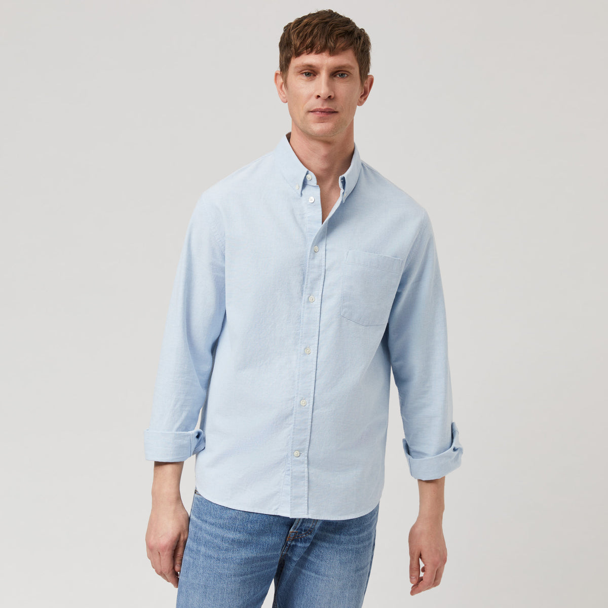 Men's Washed Oxford Button Down Long Sleeve Shirt