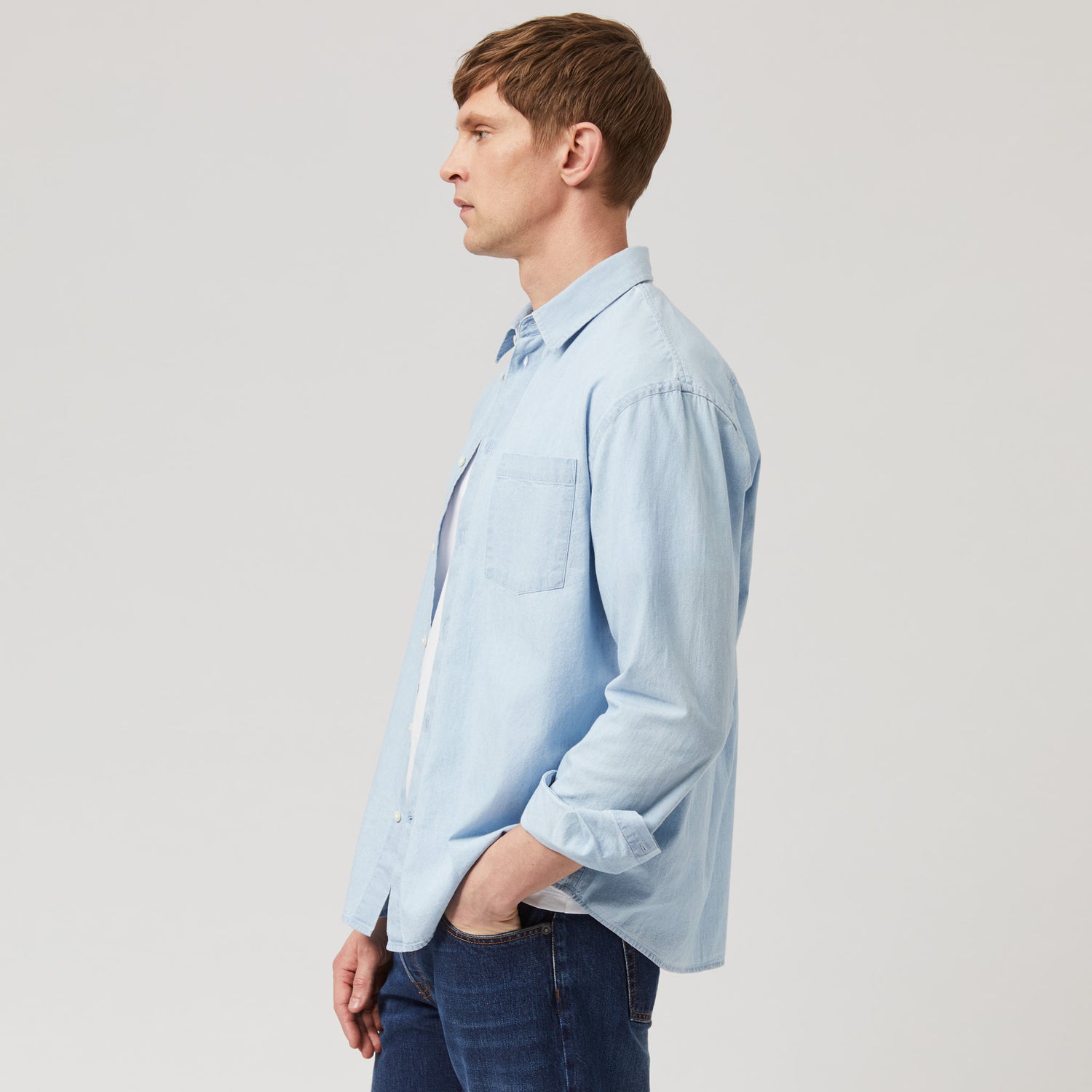 Men's Relaxed Cotton-Chambray Shirt