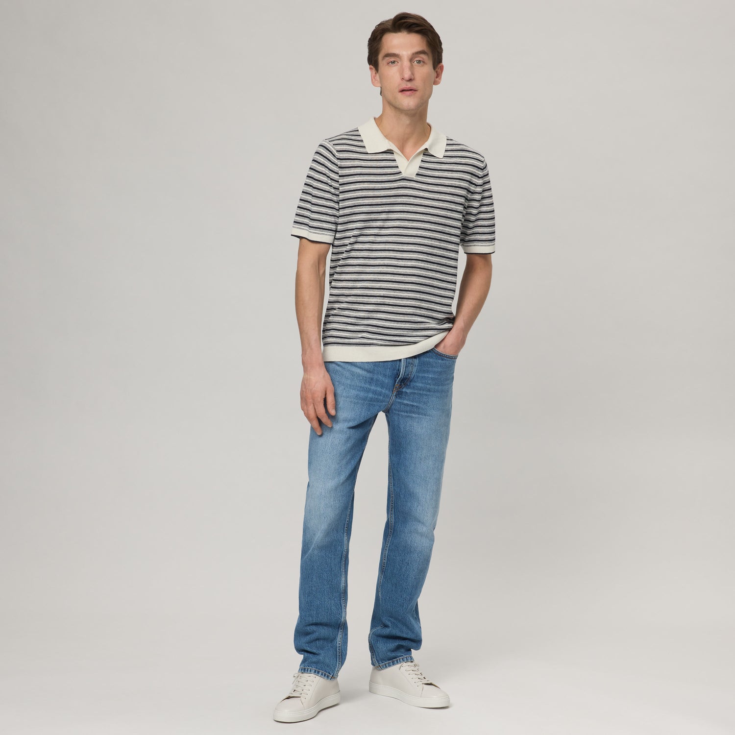 Men's Silk-Linen Striped Polo
