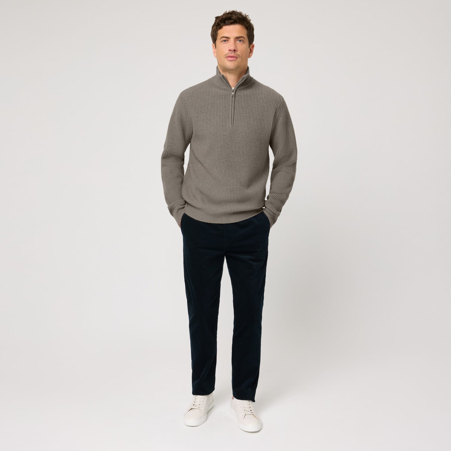 Men's Wool-Cashmere Rib Half Zip Sweater