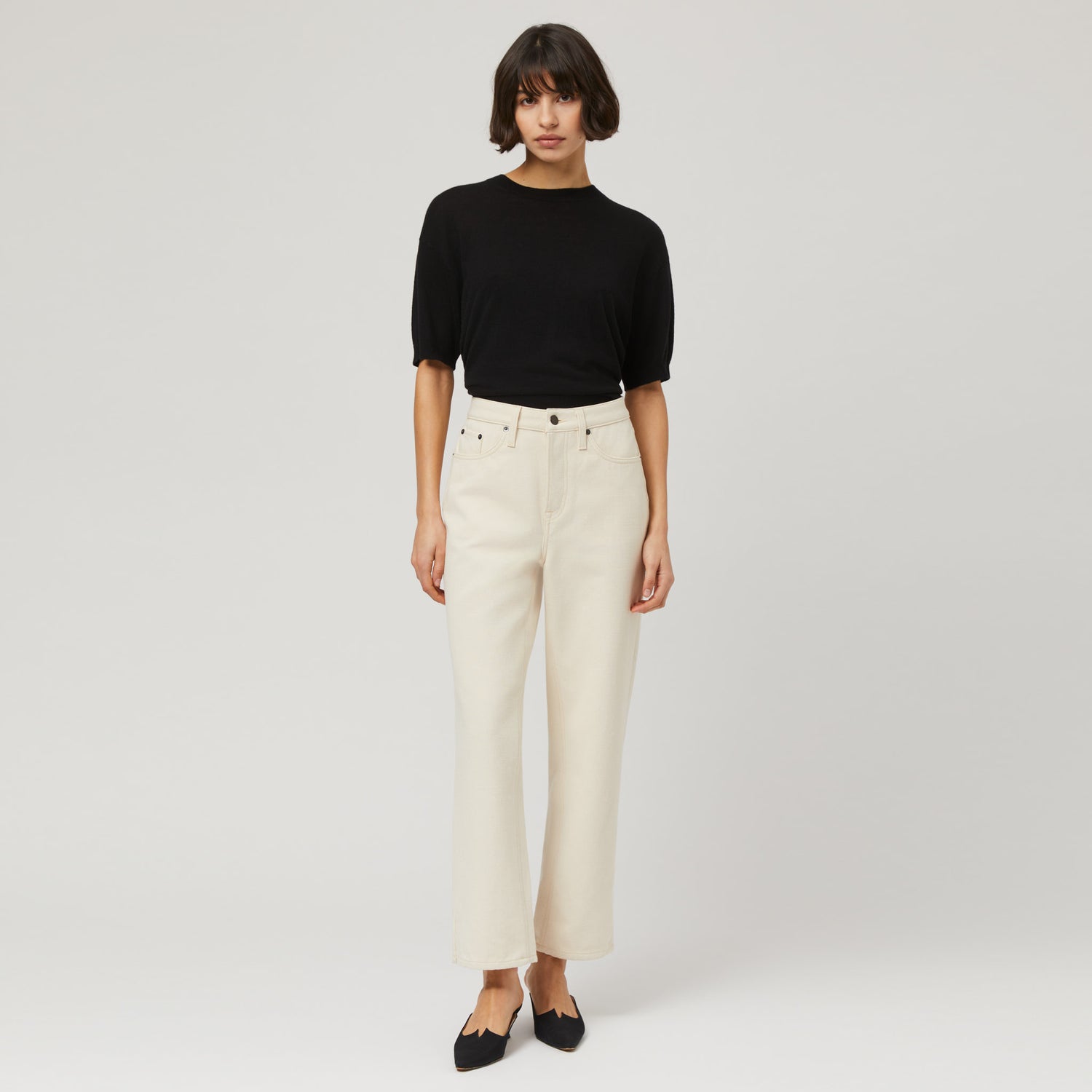 Women's High-Waisted Ecru Denim Trousers