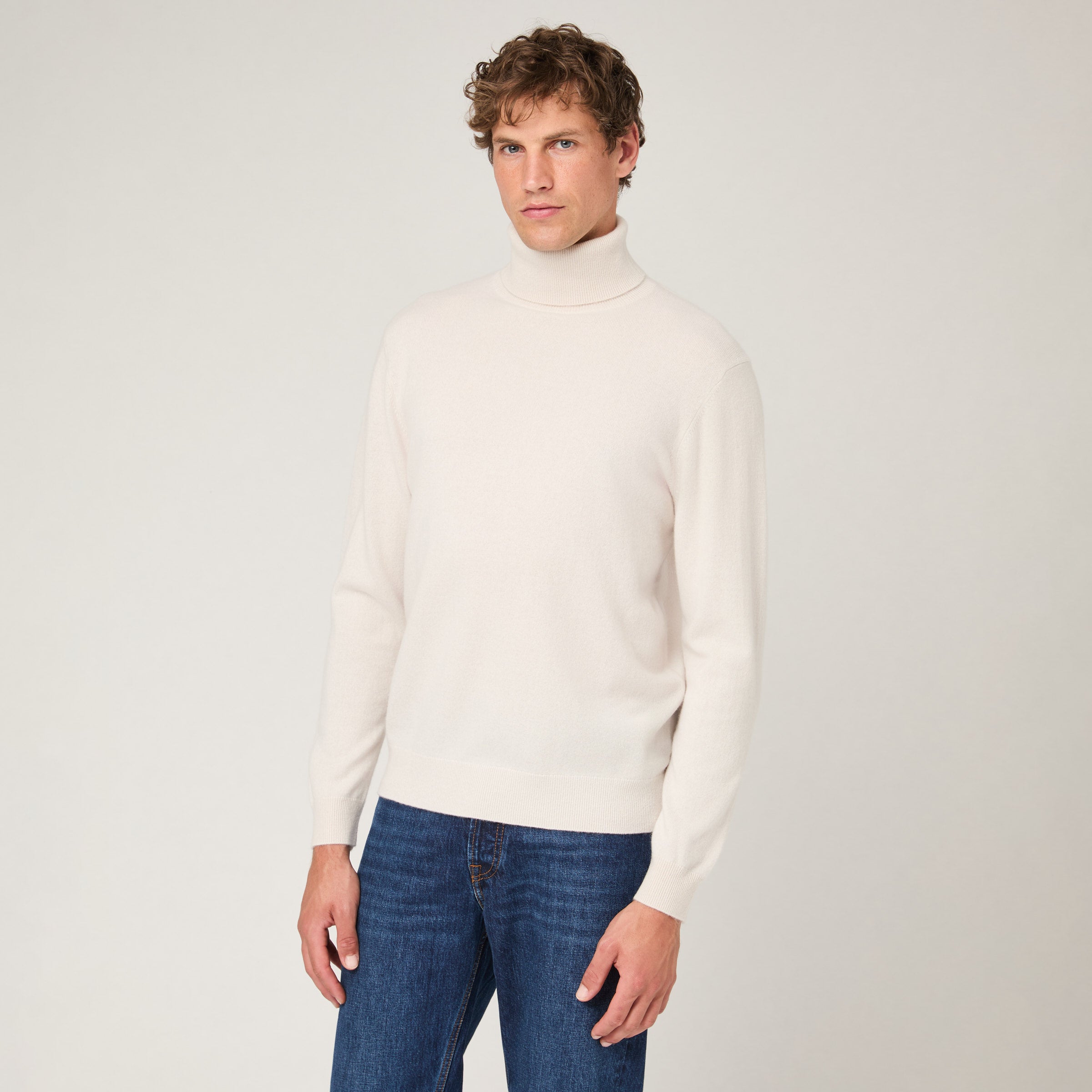 Cashmere White Roll Neck Sweater Mens Wool-Cashmere Turtleneck