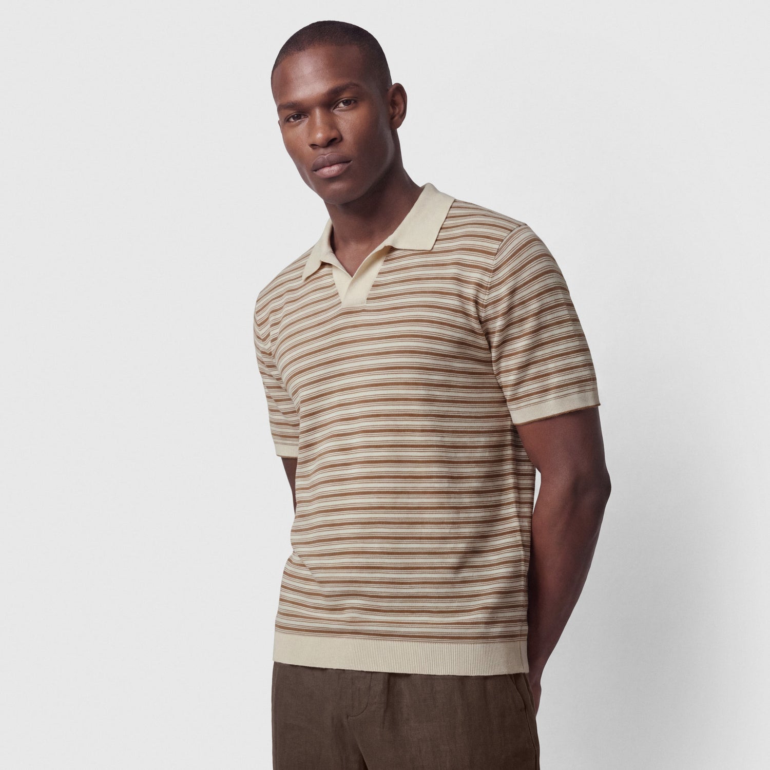 Men's Silk-Linen Striped Polo