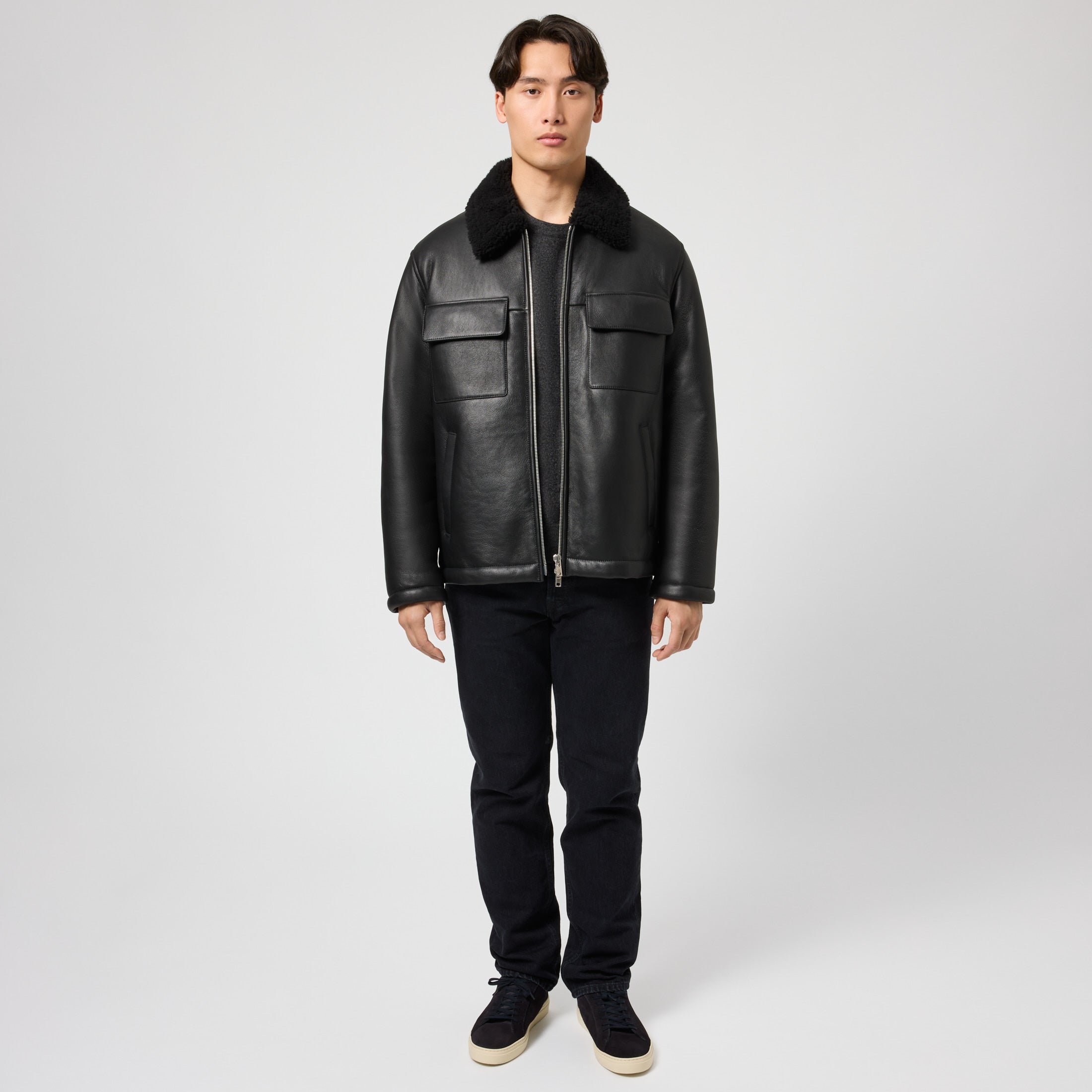 Men's Shearling Jacket | Lamb Shearling Leather | Two-Way Zip