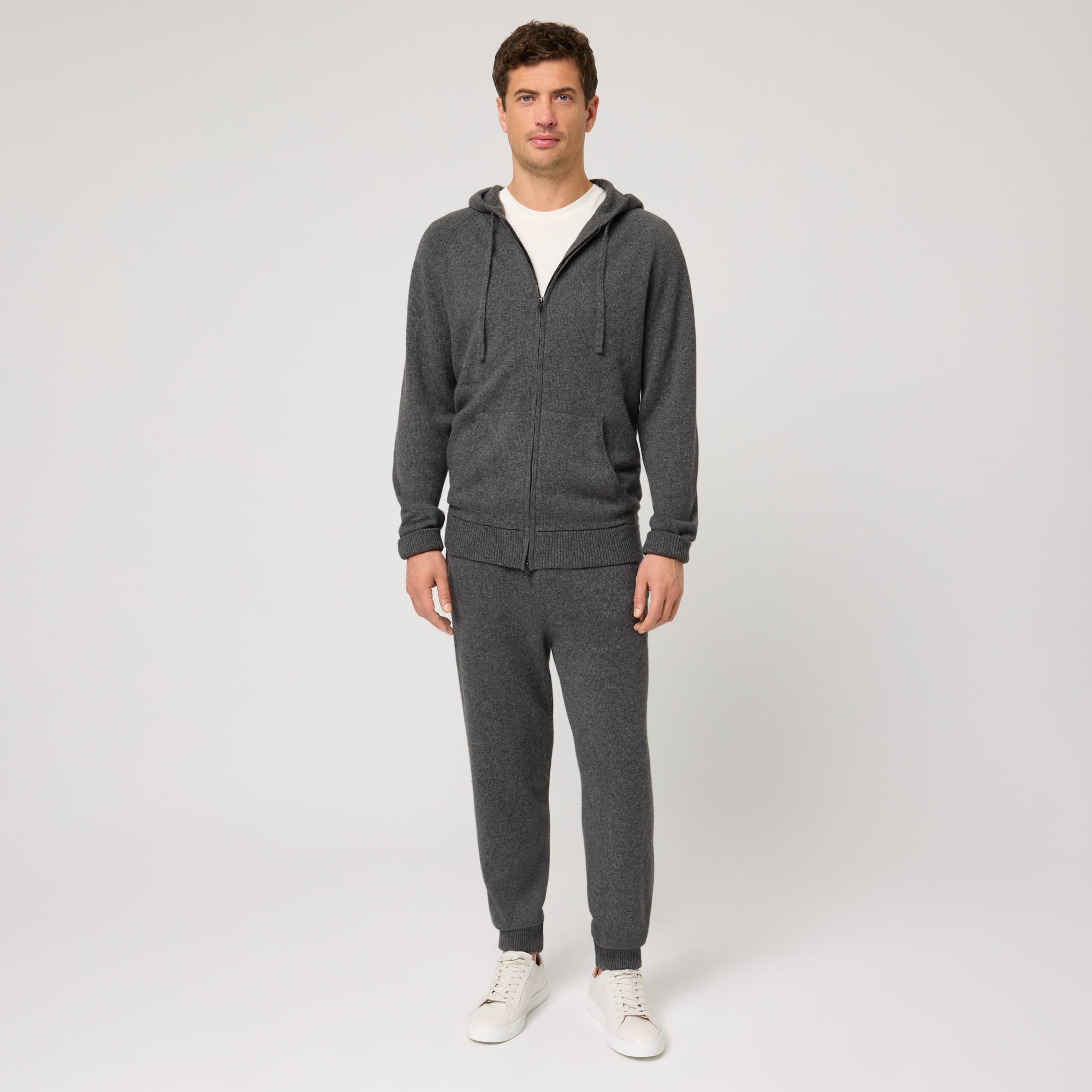 WOOL CASHMERE ZIP HOODIE Lサイズ Men Cashmere Hoodie, 2-threads Marl grey | Hoodie Doudy