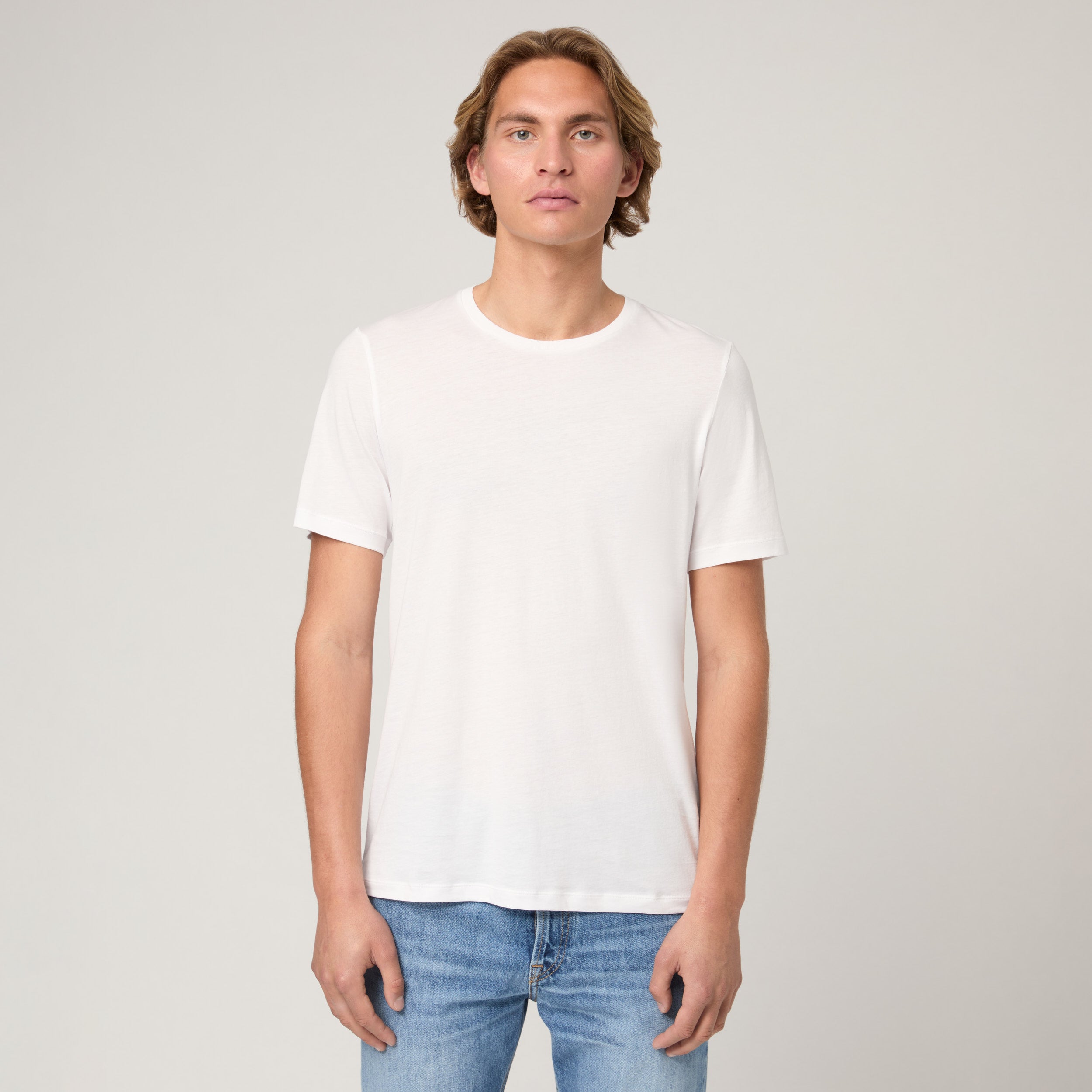 PERUVIAN PIMA ボーダーTシャツ Men's Peruvian Pima Cotton T Shirt V Neck - White - STPL