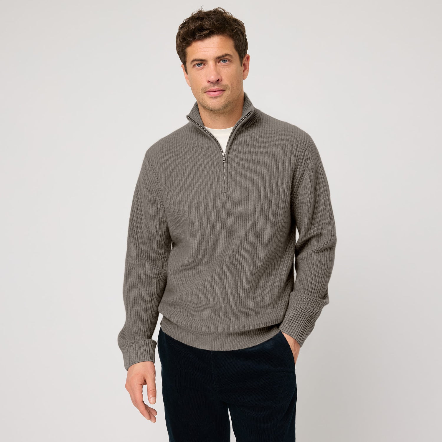 Men's Wool Cashmere Rib Half Zip Sweater