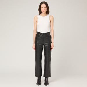 Women's High Waisted Regular Leather Trousers