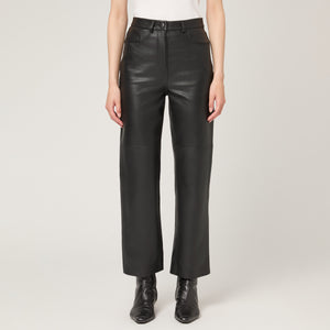 Women's High Waisted Regular Leather Trousers