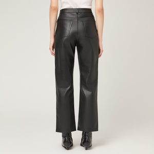 Women's High Waisted Regular Leather Trousers