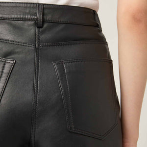 Women's High Waisted Regular Leather Trousers