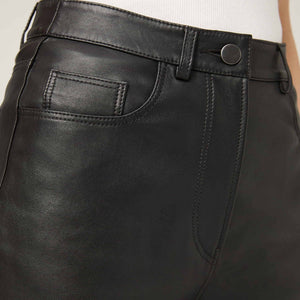 Women's High Waisted Regular Leather Trousers