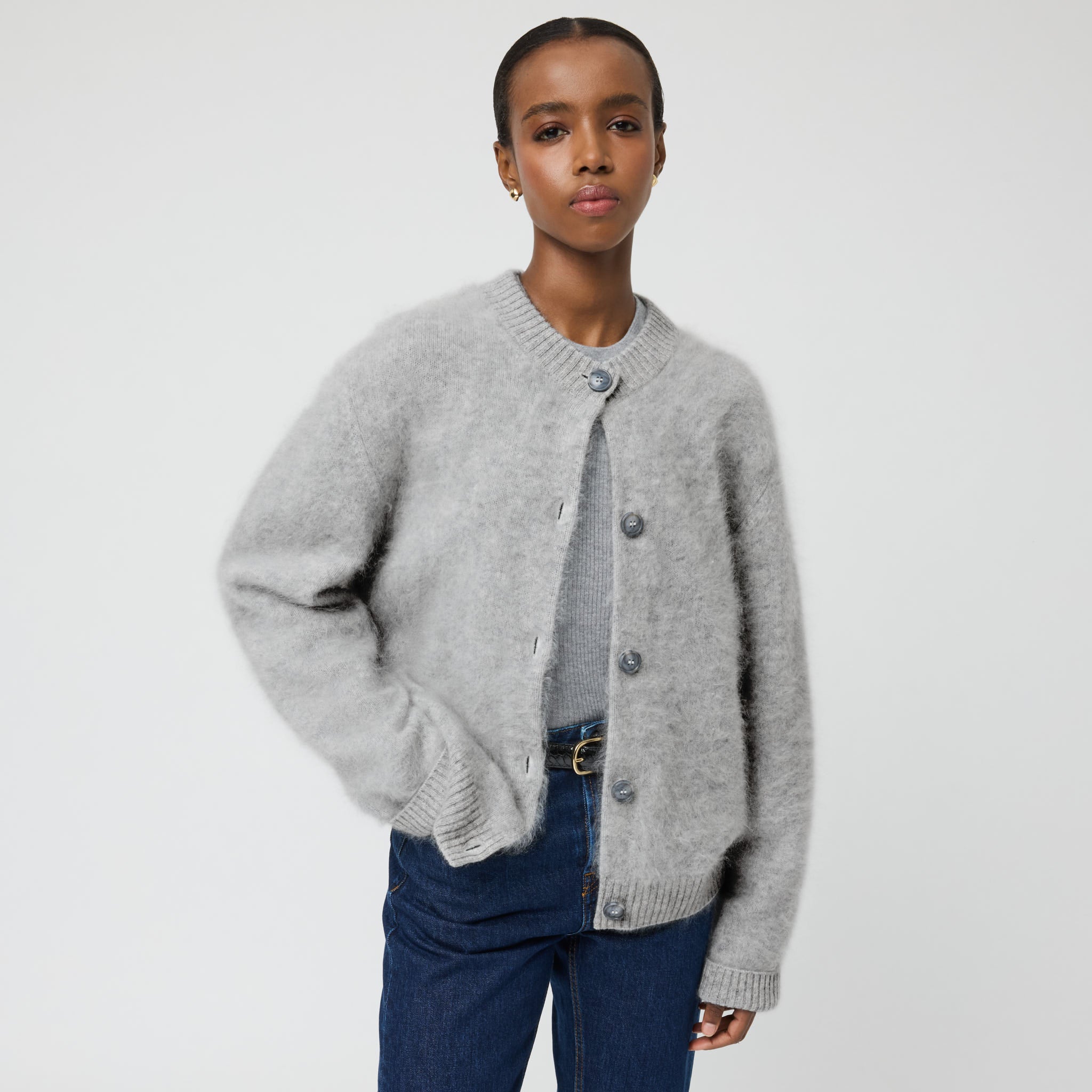 トップス Brushed Cashmere Cardigan BRUSHED-CASHMERE CREW-NECK CARDIGAN - DARK BROWN | COS