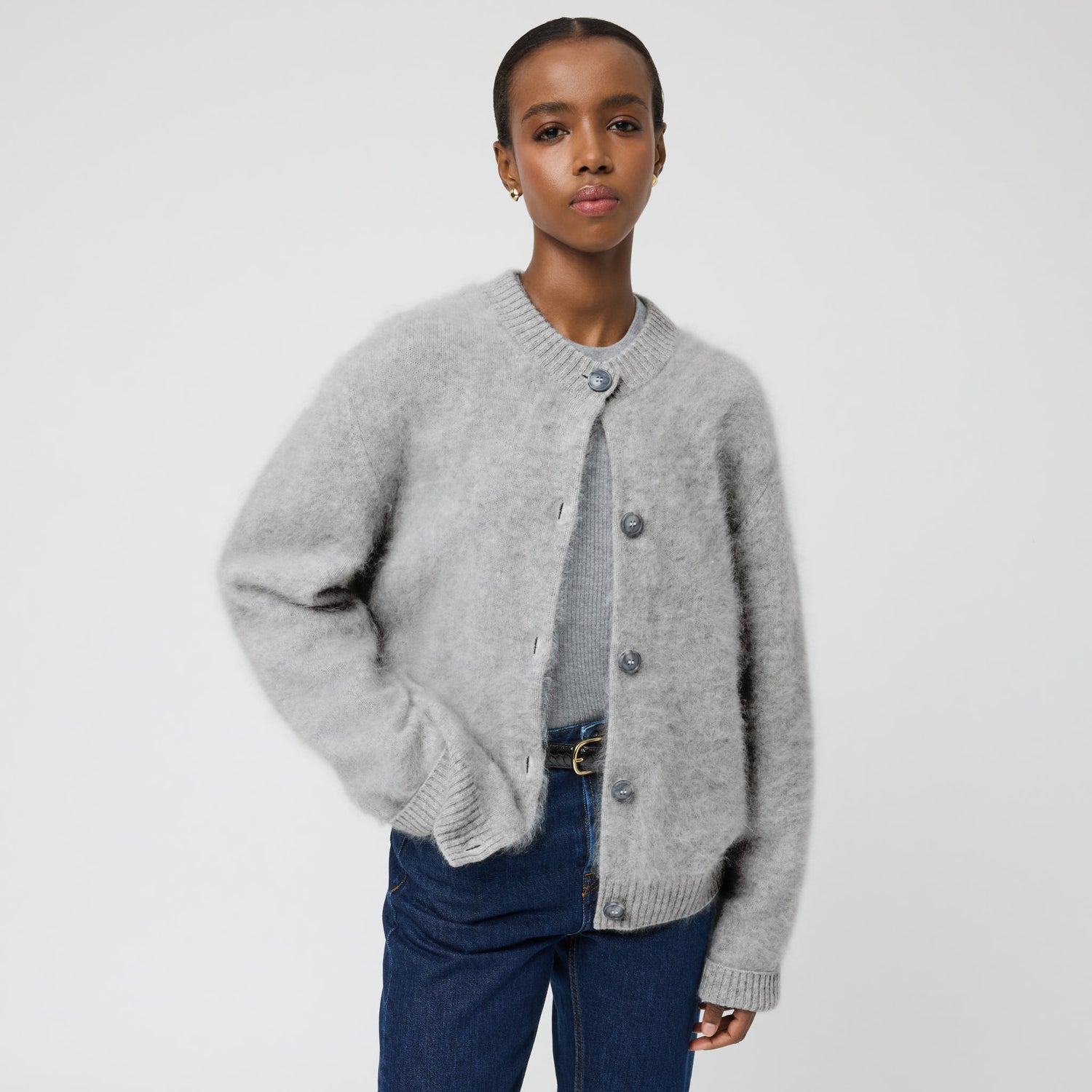 Oversized Light Grey Cardigans Women's Brushed Cashmere Cardigan