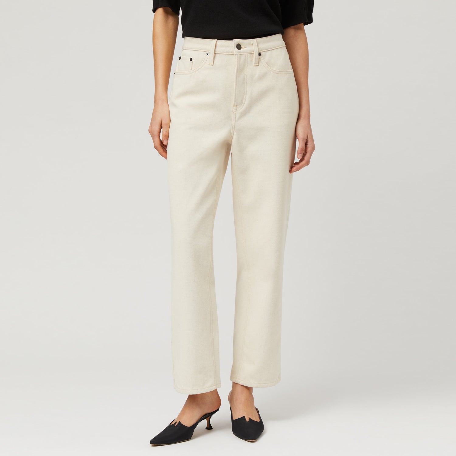 Women's High-Waisted Ecru Denim Trousers