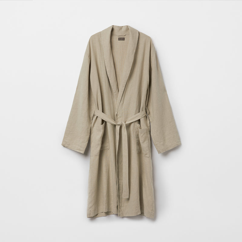 【MODERNIF】Lenon Robe Handmade Coat Linen Robe for Men, Natural Loungewear, Dark Blue Dressing